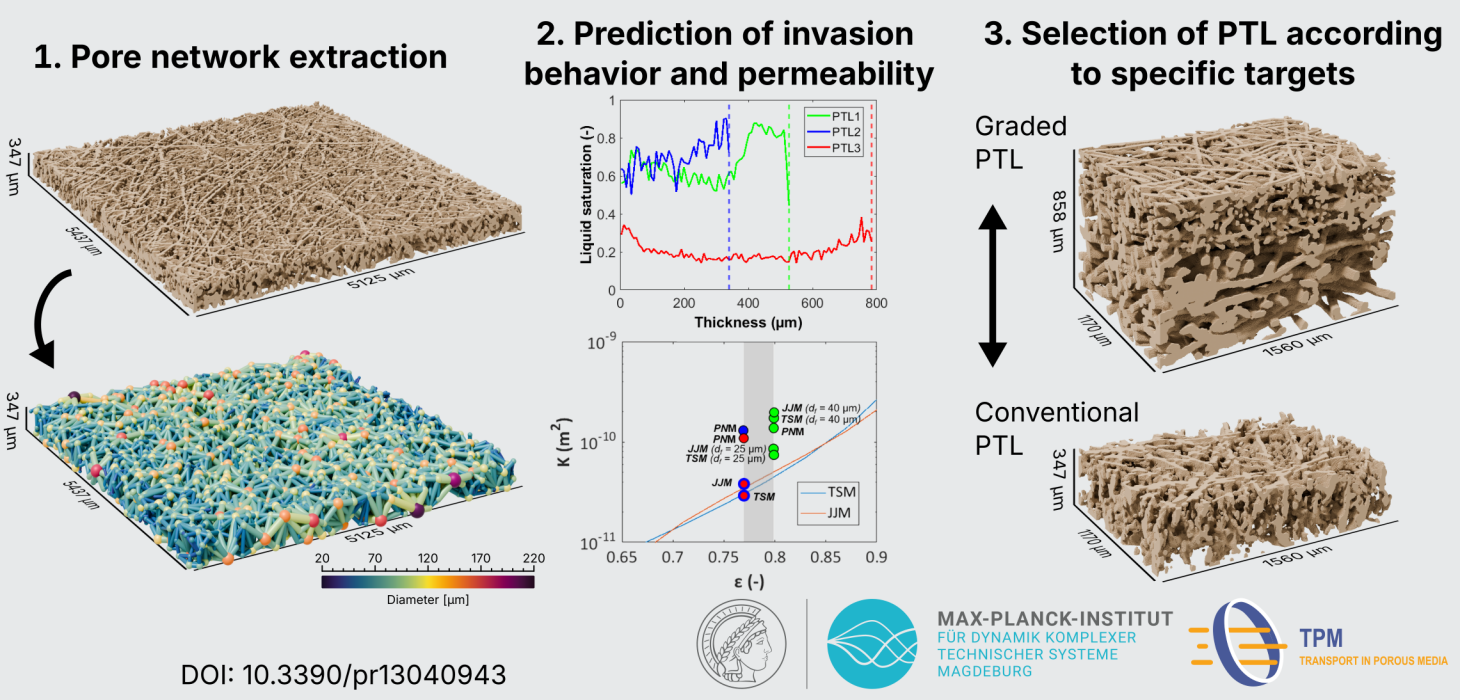 Use of Reconstructed Pore Networks for Determination of Effective Transport Parameters of Commercial Ti-Felt PTLs
