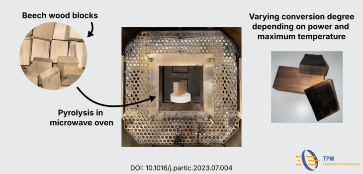 Microwave pyrolysis of thermally thick beech wood blocks